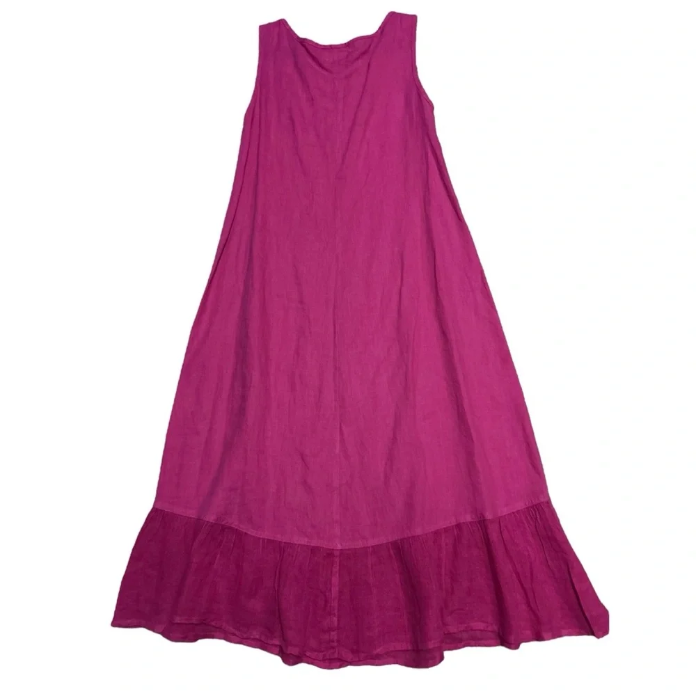 FLAX Pink Sleeveless Ruffle Hem Linen Midi Dress P (4/6) - Picture 5 of 13